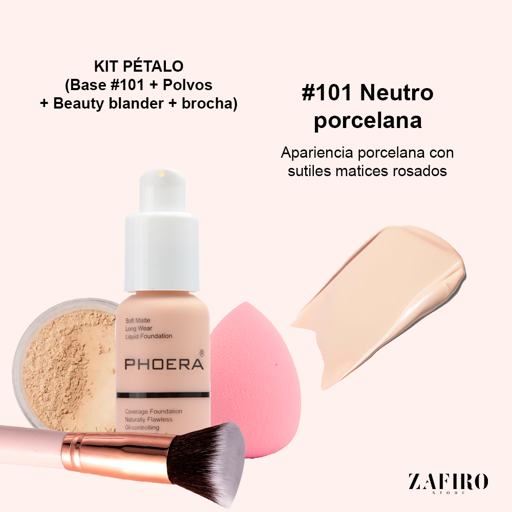 KIT PETALO BASE POLVOS BEAUTY BLENDER BROCHA ZAFIRO